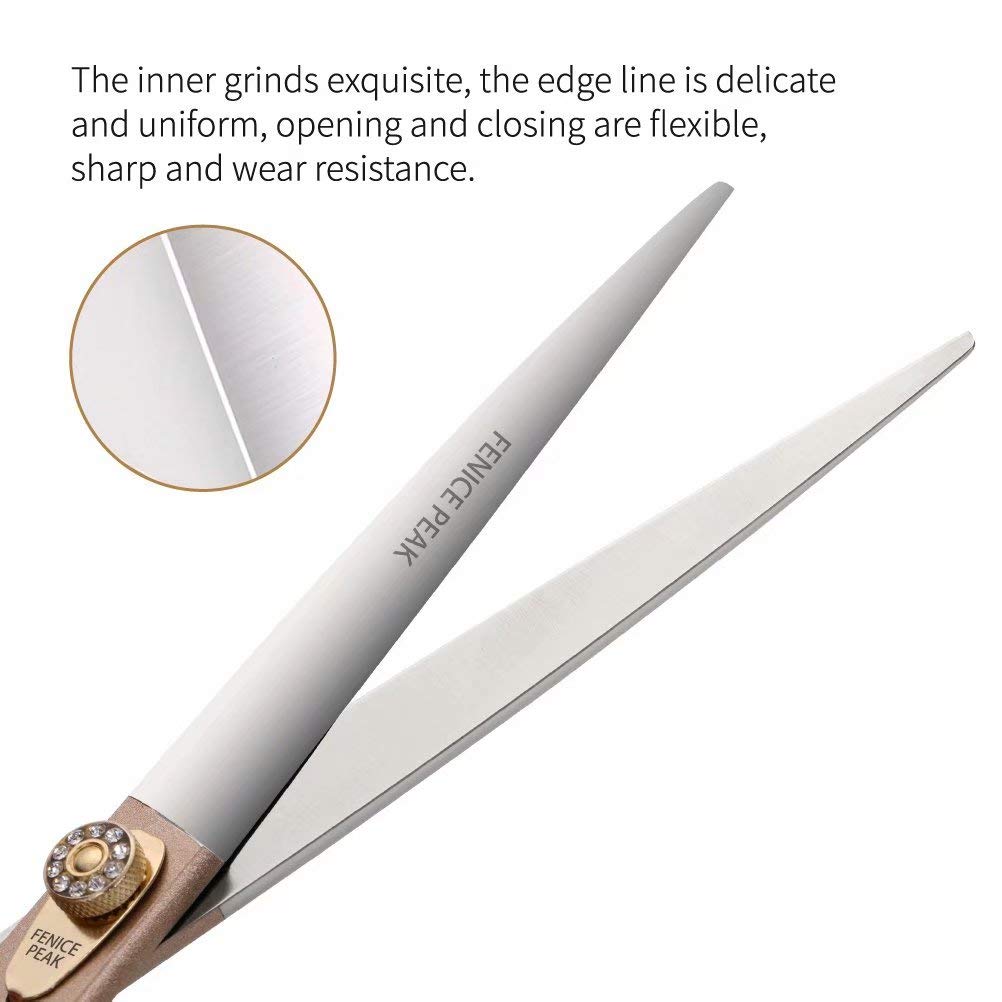 Fenice Peak 8'' Dog Straight Scissors For Grooming 440C Stainless Steel Rose Gold Professional Pet Trimming Scissors Sharp Blade