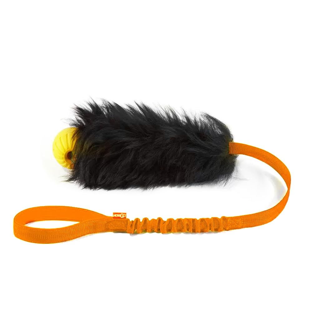 Howgo Dog Rope Toy,Dog Bungee Chaser Toy 100% Sheepskin,Sheep Smell Tug Toy For All Breeds (Orange, With Rubber Ball)
