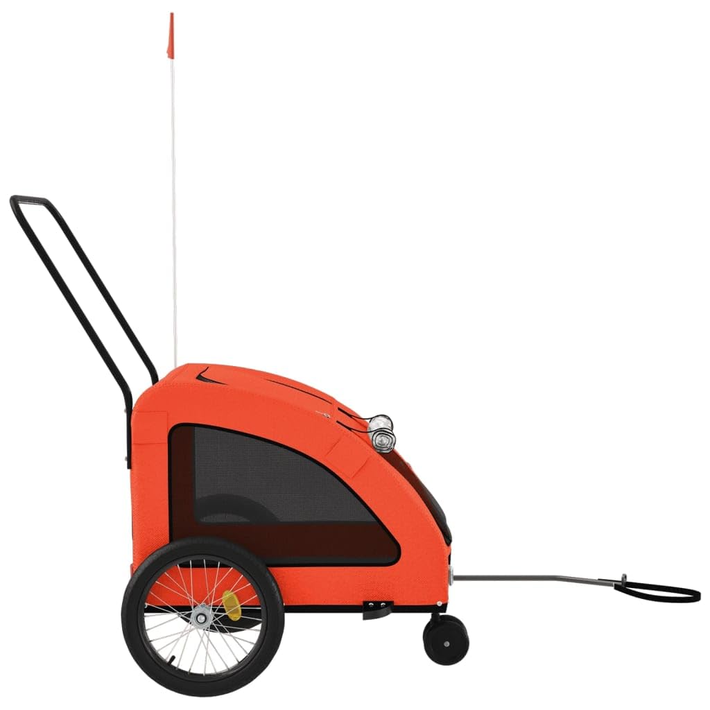 vidaXL Pet Bike Trailer in Orange & Gray - Sturdy Iron Frame, Comfortable Oxford Fabric, Ventilated with PVC Cover, Reflective Safety Features, Multifunctional Use, 53.9&quot; L Cargo Area