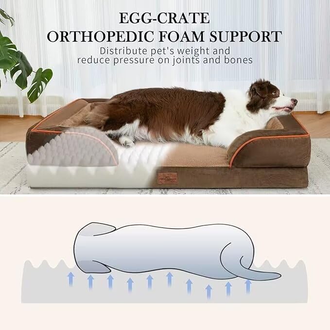 Comfort Expression Xxl Orthopedic Dog Bed For Extra Large Dogs, Washable Dog Sofa Bed, Waterproof Orthopedic Foam Dog Beds With Removable Cover & Non-Slip Bottom(Xx-Large,Brown)