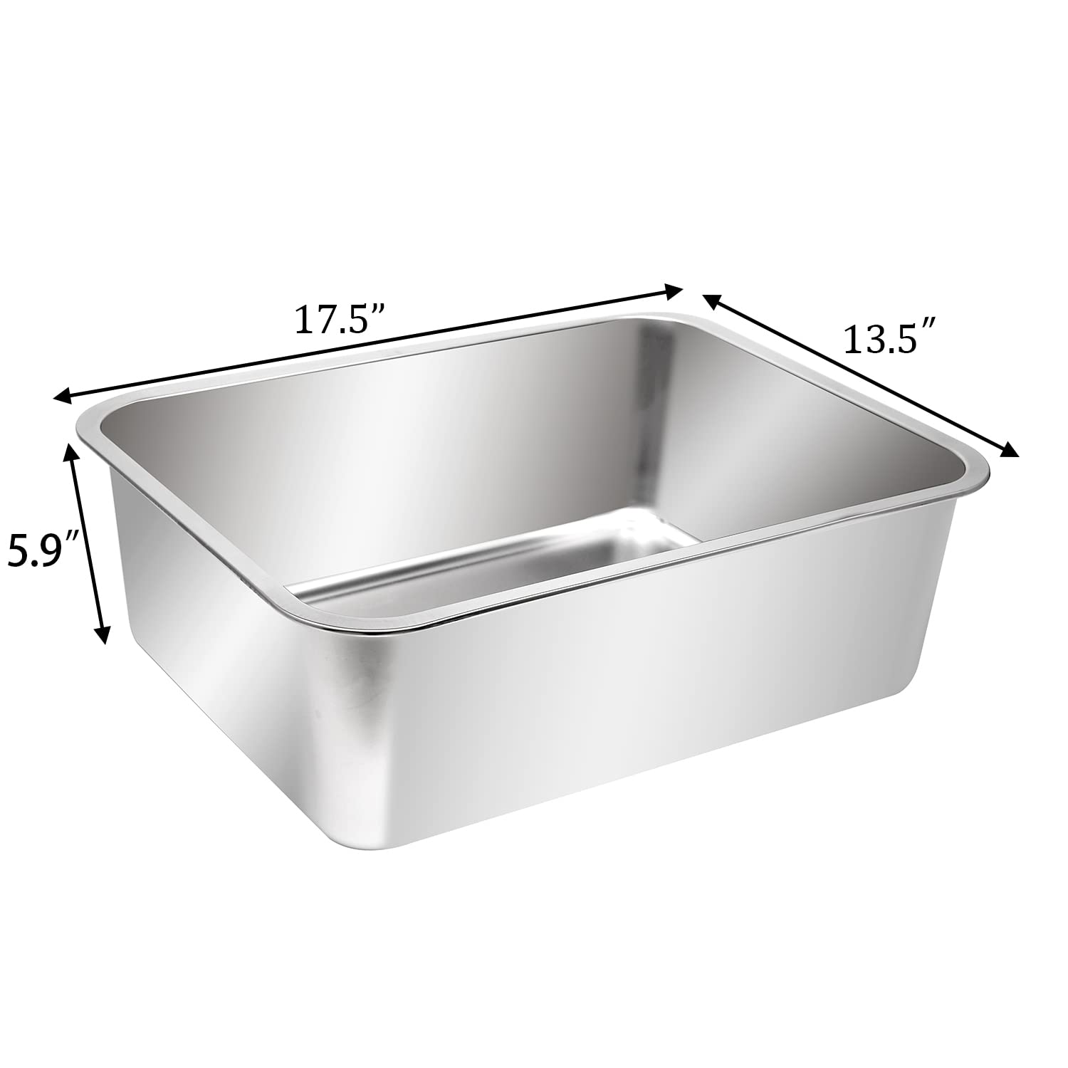Kichwit Stainless Steel Litter Box For Cat, Non Stick Smooth Surface (17.5' L X 13.5' W X 6' H)
