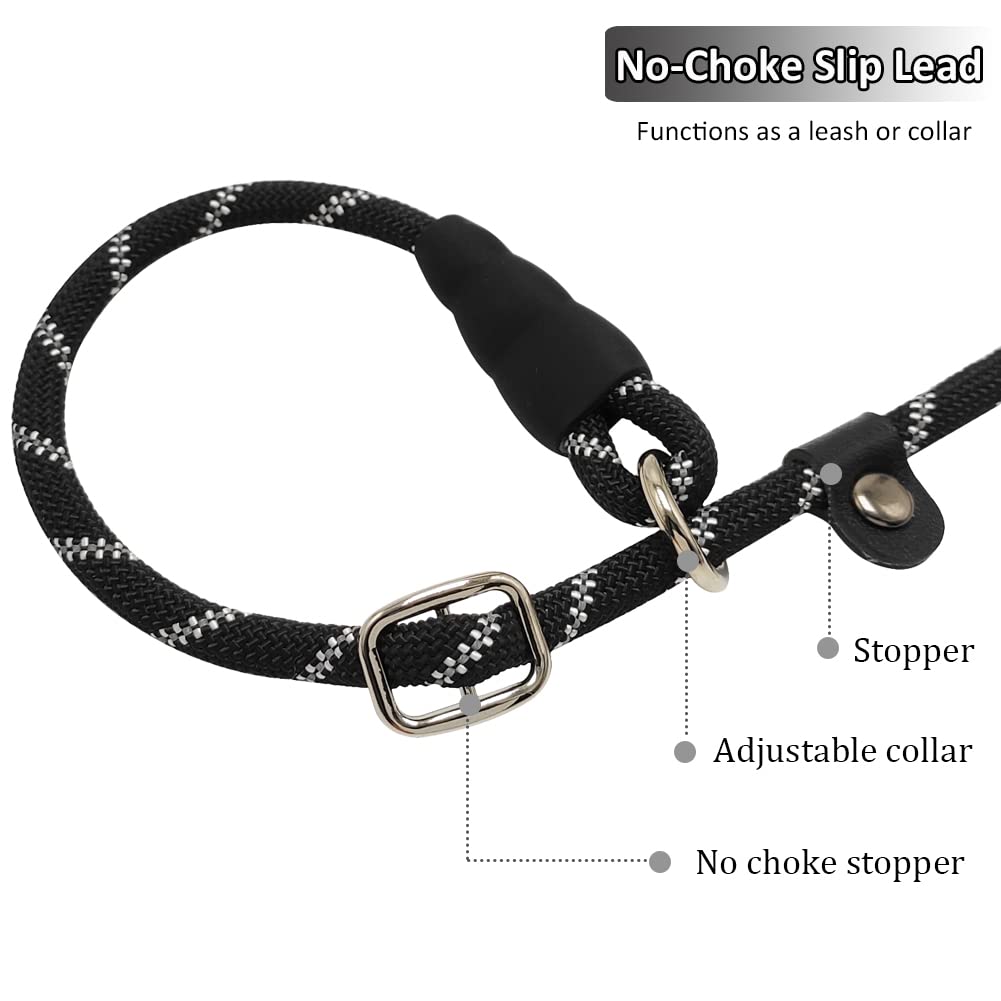 Sepxufore Long Slip Lead Dog Leash Reflective Anti-Choking 12Ft/20Ft/30Ft/50Ft Rope Training Leash For Medium Dogs Small Puppy P