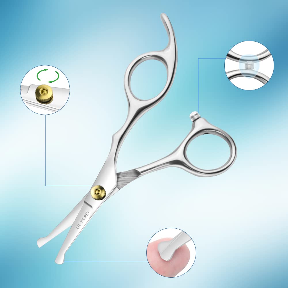 Lilys Pet 5.0' Right-Handed Round-Tip Pet Grooming Scissors, Stainless Steel Small Ball Tip For Nose, Ear, Face, Paw Hair For Dogs And Cats