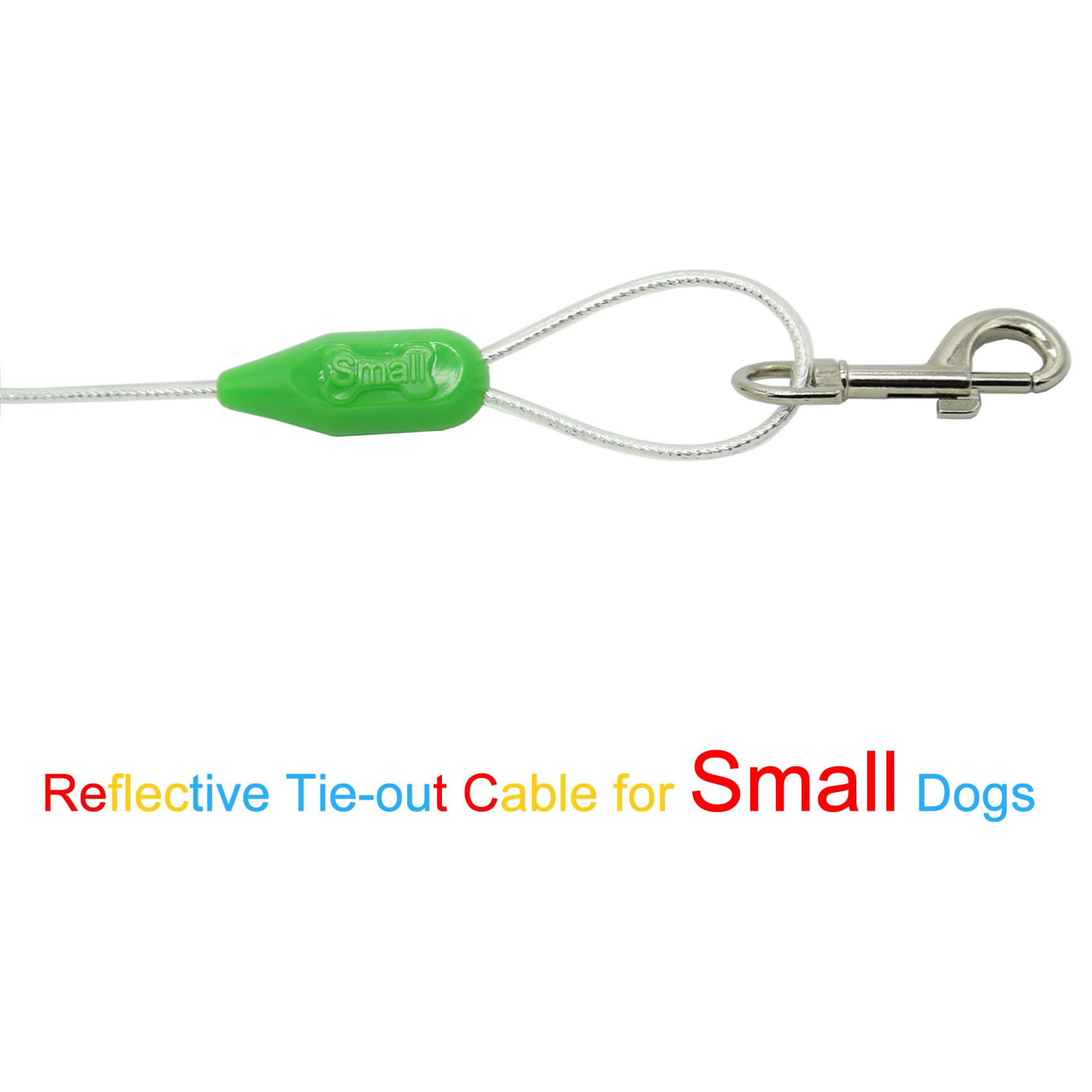 Petest 15Ft Reflective Tie-Out Cable For Small Dogs Up To 35 Pounds