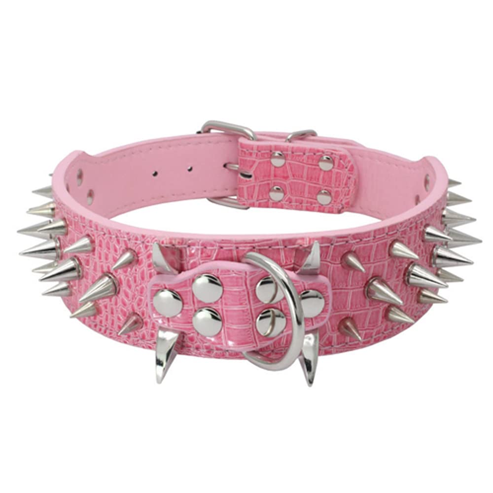 Serijoars Spiked Studded Dog Collar, Pu Leather Dog Collar, Adjustable Pet Collars For Medium Or Large Breed Pet (Xl, Pink5)