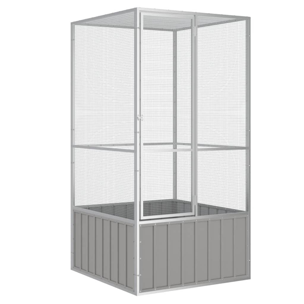 vidaXL Spacious Bird Cage - Galvanized Steel Construction, Large Access Gate, Safe and Secure Design for Birds - Durable, Gray Color