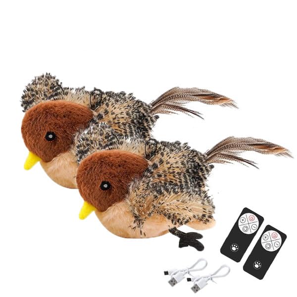 Vobest Realistic Cat Toys, Rechargeable Interactive Flappy Bird, Flapping Bird Sparrow, Touch Activated Kitten Toy Cat Exercise 