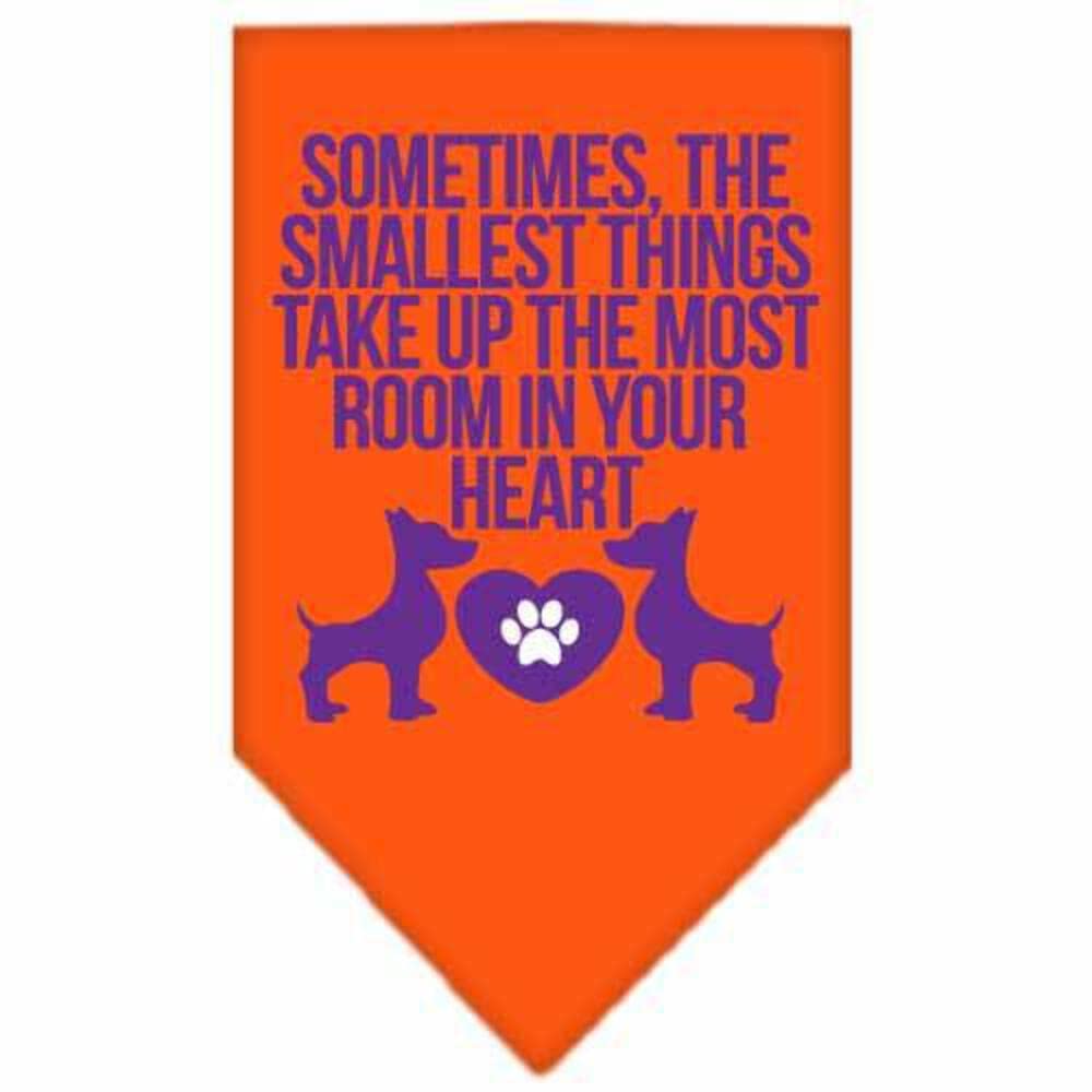 Pet and Dog Bandana Screen Printed, "Sometimes, The Smallest Things Take Up The Most Room In Your Heart" Orange Small