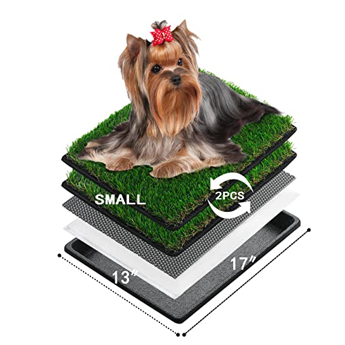 Meexpaws Dog Grass Pee Pads For Dogs With Tray, Small Size 18 By 14 In, 2 Dog Artificial Grass Pads, Indoor Dog Litter Box