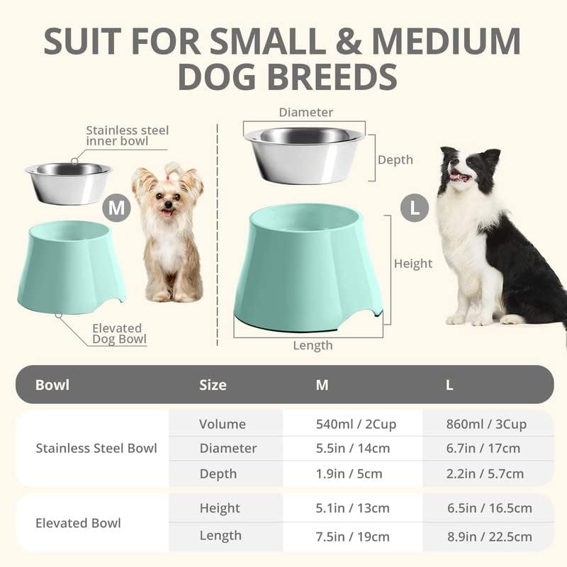 Fluffydream Elevated Dog Bowls, Prevention of Vertebrae Disease, Non-Slip With Stainless Steel Bowl, High Capacity Food Bowls (M