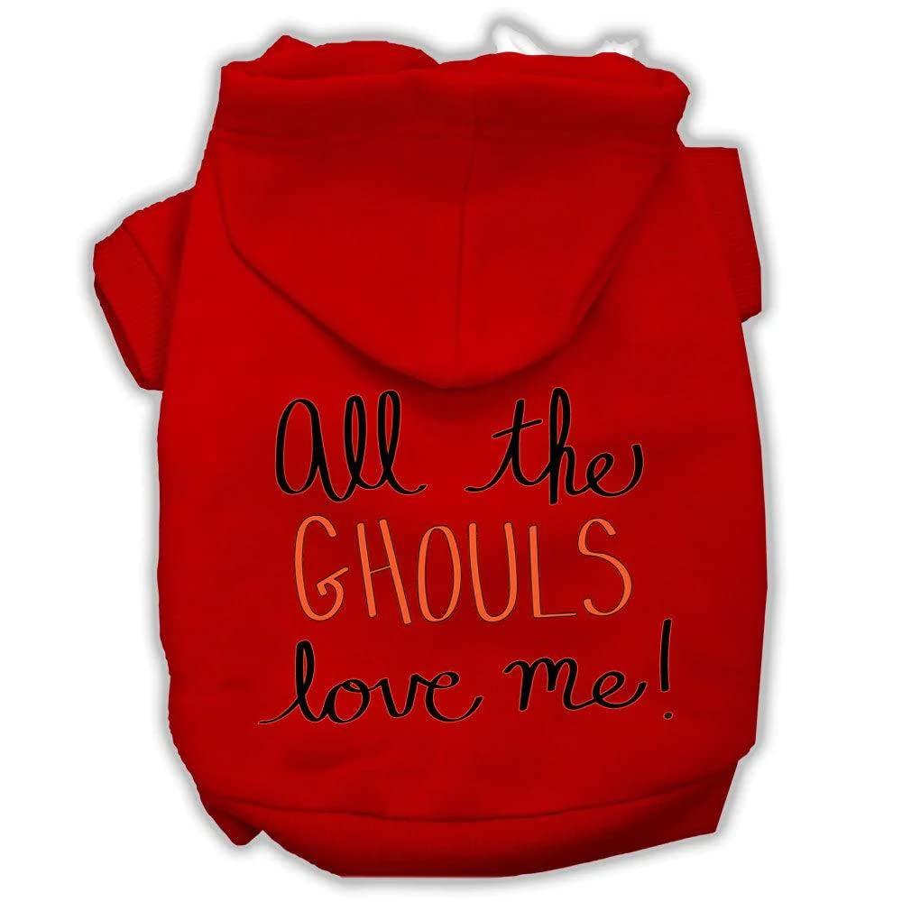 Halloween Pet, Dog & Cat Hoodie Screen Printed, 'All The Ghouls Love Me' Red 2Xl (20-25 Lbs.)