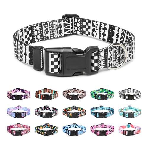 Mercano Adjustable Dog Collar - Special Design Patterns, Soft Nylon Comfortable Durable Pet Collar For Small Medium Large Dogs (M, Black White A)