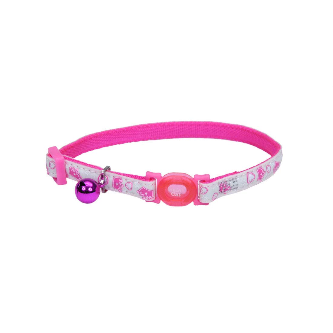 Coastal Pet - Safe Cat Glow In The Dark Adjustable Breakaway Collar - Glowing Pink Queen - 3/8' X 8'-12'
