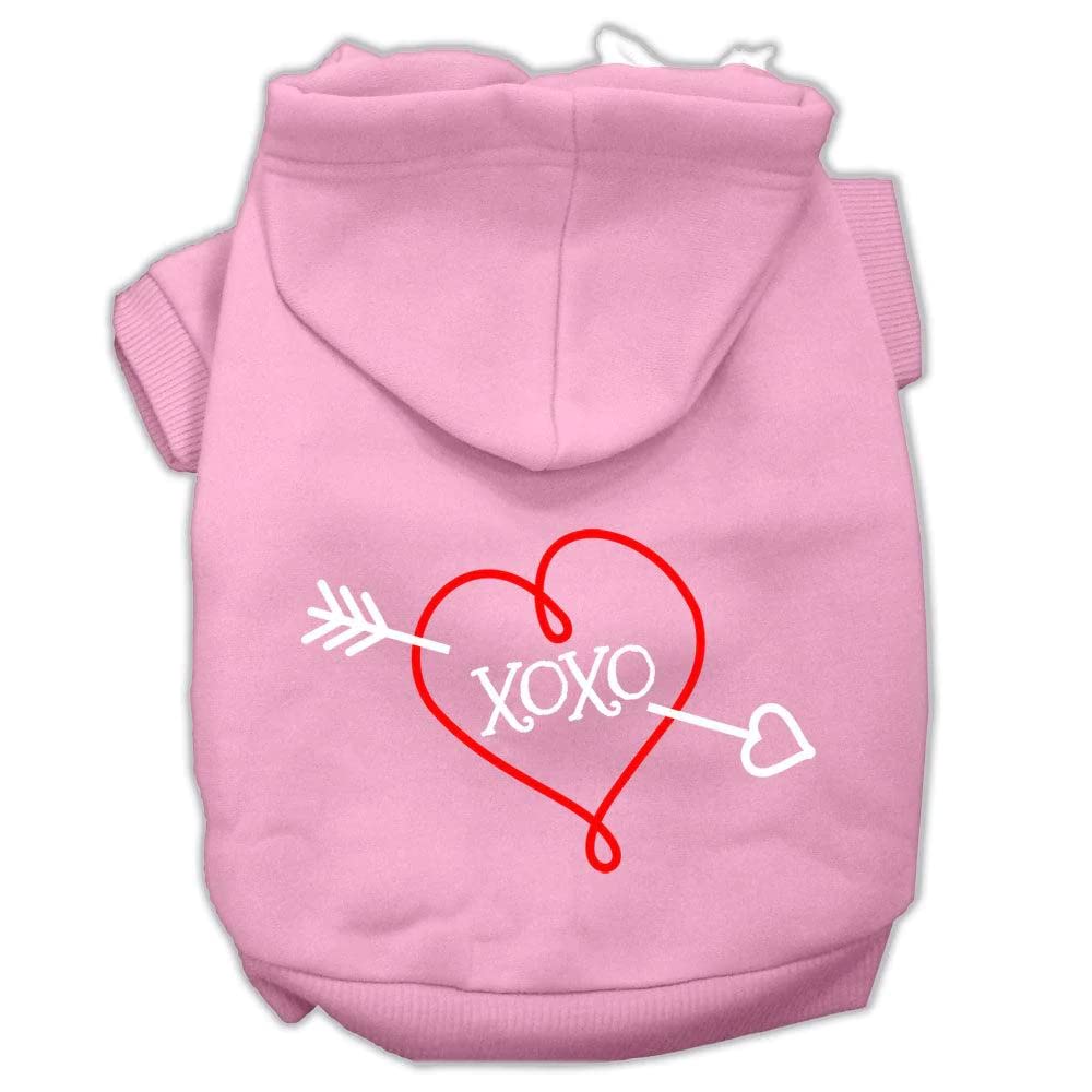 Pet Dog & Cat Hoodie Screen Printed, 'Xoxo' Light Pink Xl (14-20 Lbs.)