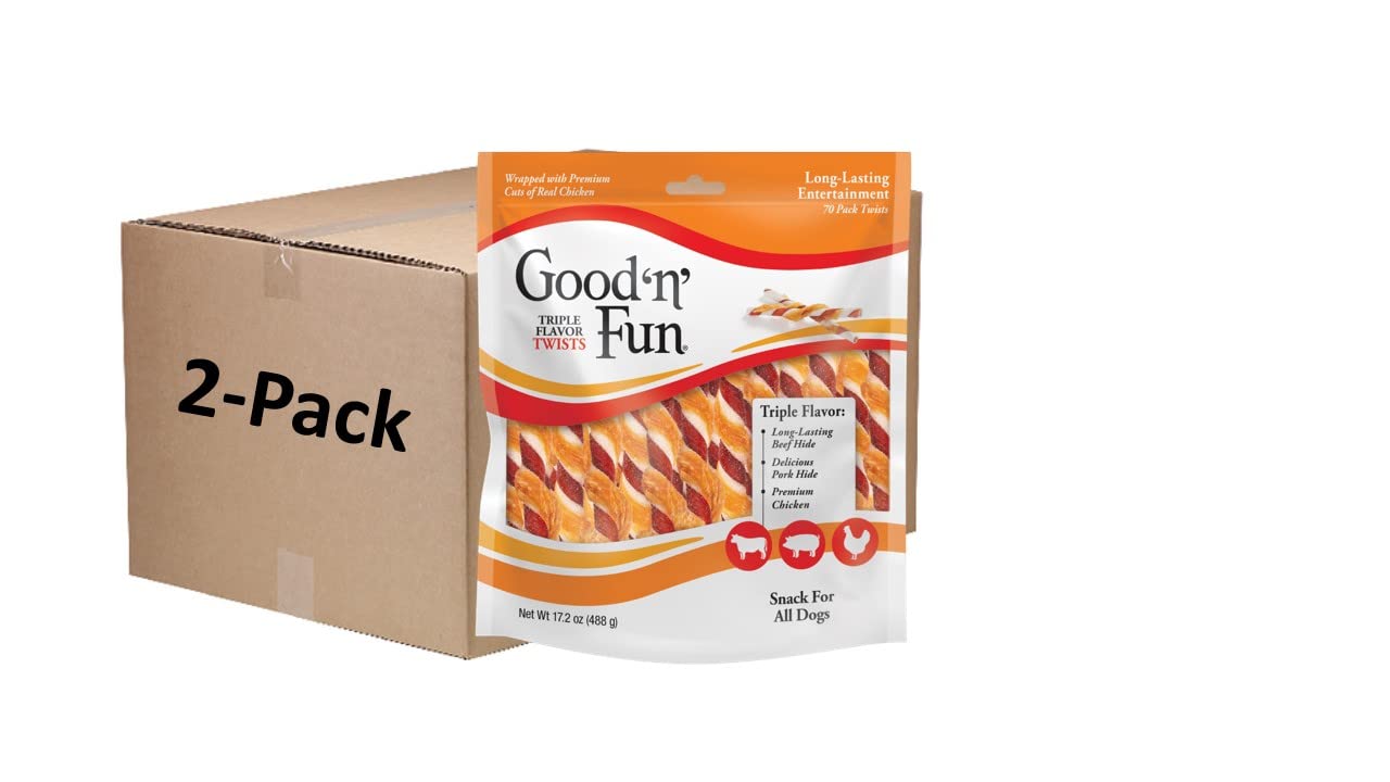 Good N Fun P-94188 Triple Flavor Twists Dog Chews, One Size, 140 Count (2 Packs of 70 Count)
