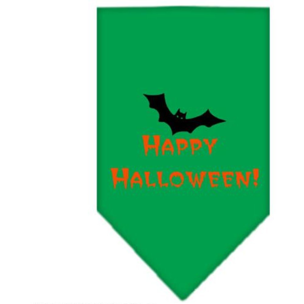 Halloween Pet and Dog Bandana Screen Printed, &quot;Happy Halloween&quot; Emerald Green Small