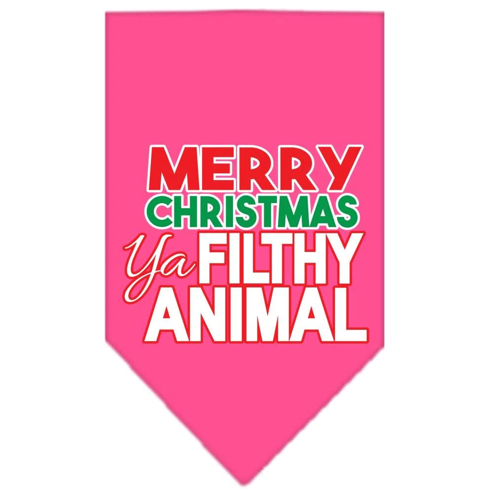 Christmas Pet and Dog Bandana Screen Printed, "Merry Christmas, Ya Filthy Animal" Bright Pink Small