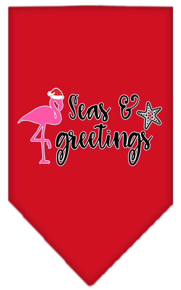 Christmas Pet and Dog Bandana Screen Printed, &quot;Seas & Greetings&quot; Red Small