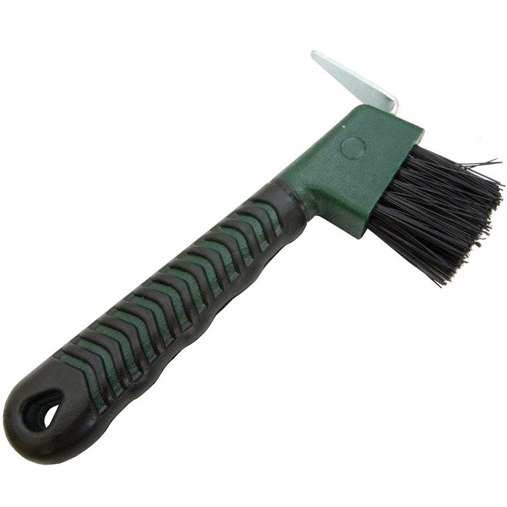 Intrepid International Rubber Handle Hoof Pick with Brush, Hunter Green - The Ultimate Tool for Easy Horse Hoof Cleaning, Groomi