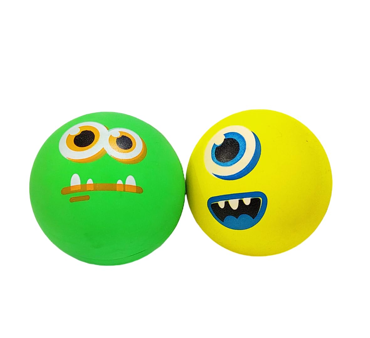 Pet Believe High Bounce Natural Rubber Dog Balls (2 Pack High Bounce Smoothie) (60mm) Monster Face Squeaky Dog Toy Ball