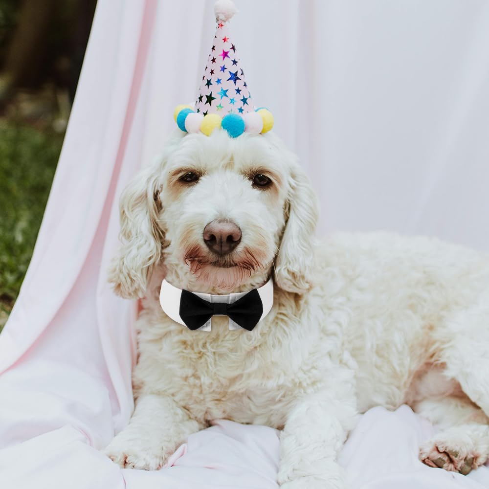 Dogtact Elegant Dog Bow Tie - Cute Tuxedo Bowtie With Adjustable White Collar For Formal Pets - Perfect For Valentines, Weddings