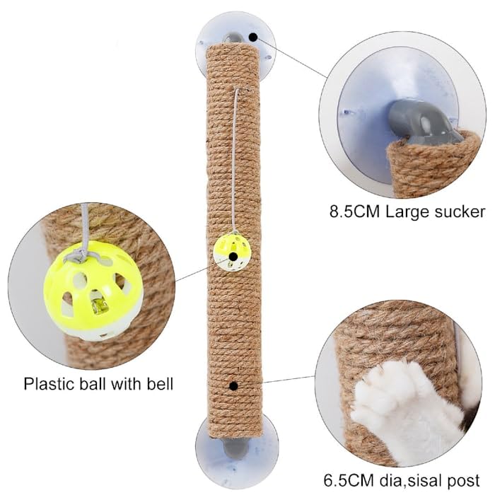 Pet Life Stick N Claw Sisal Rope and Toy Suction Cup Stick Shaped Cat Scratcher, Brown
