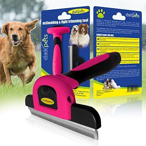 Dakpets Stainless Steel Pet Deshedding Tool - Grooming Brush For Cats And Dogs, Removes Trapped Hair, Reduces Shedding By Up To 95%, All Hair Types, Includes Protective Blade Cover, Pink, 4 Inches