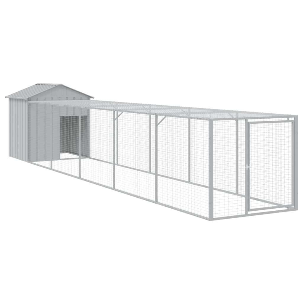vidaXL Chicken Coop with Run Galvanized Steel Light Grey 117x609x123 cm