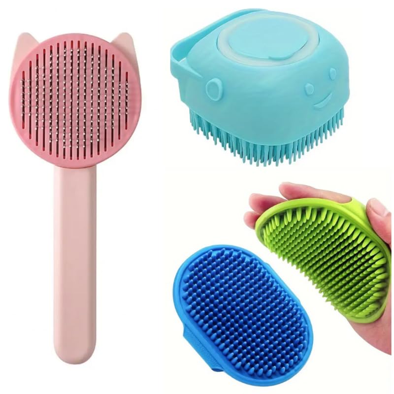 Kittupet Dog Brush For Grooming Kit 3Pcs  Deshedding Dog Brush Cat Face Slicker And Dog Brush For Shedding, Puppy Brush And Dog