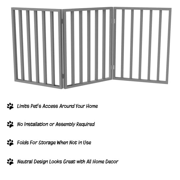Pet Gate - 3-Panel Indoor Foldable Dog Fence For Stairs, Hallways, Or Doorways - 54X24-Inch Retractable Wood Freestanding Dog Gates By Petmaker (Gray)