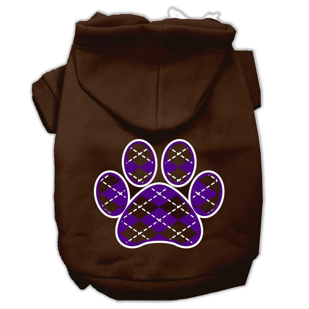 Mirage Pet Products 10&quot; Argyle Paw Purple Screen Print Pet Hoodie, Small, Brown