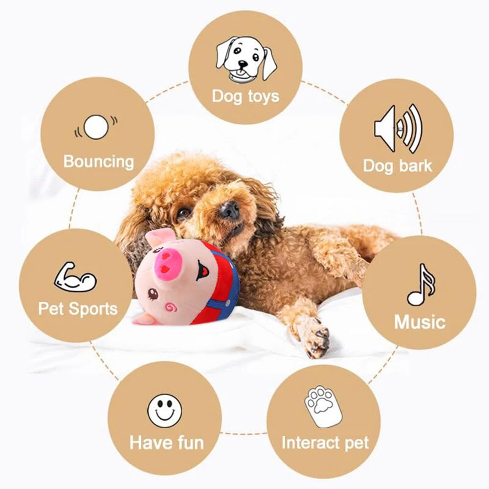 Active Moving Pet Plush Toy, Smart Interactive Dog Toy Pet Bouncing Balls, Usb Rechargeable Washable Cartoon Pig Plush Squeaky P