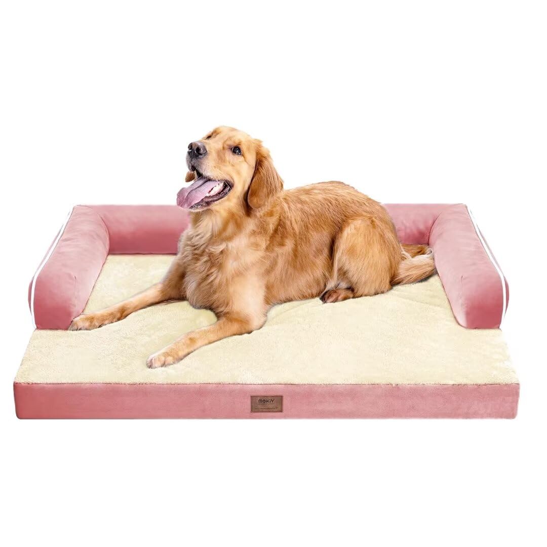 Large Dog Bed Orthopedic Washable: Beds Bolster - Xl Xlarge Big Dogs - Memory Foam - Ultra-Soft Pink Xl Dog Crate Bed - Waterproof With Removable Cover