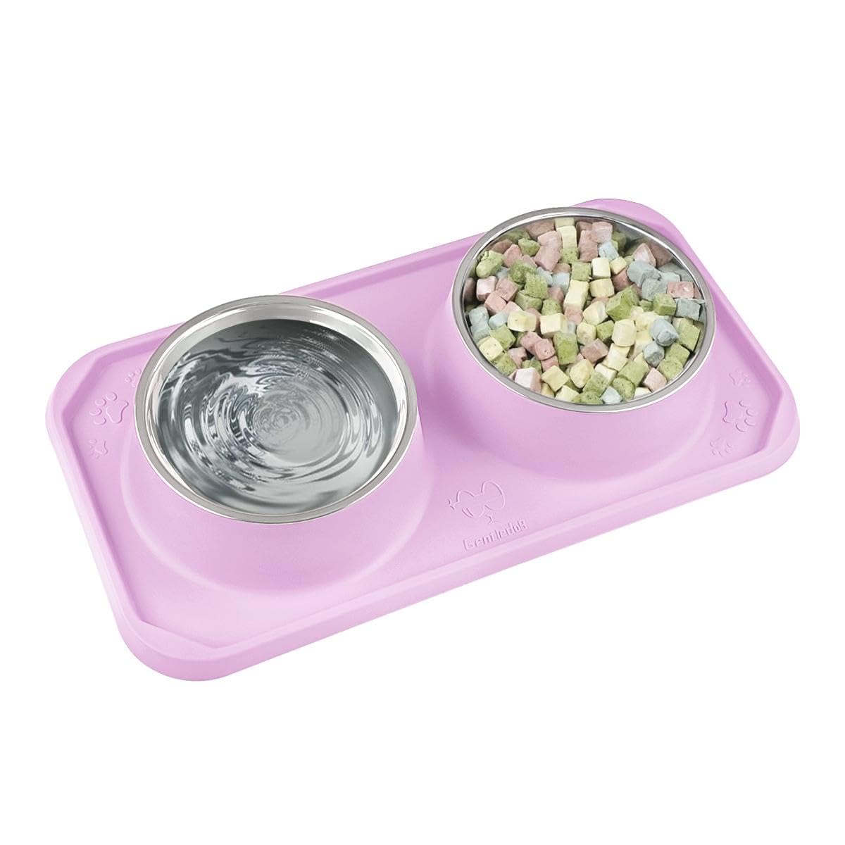 Gentledog Cat Bowls For Food And Water, Upgrade Cat Food Bowls For Indoor Cats, Premium Removable Stainless Steel Double Bowls W