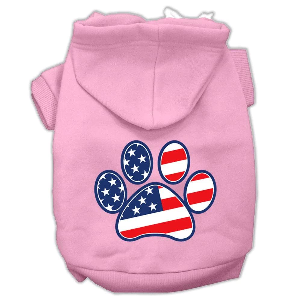 Mirage Pet Products Patriotic Paw Screen Print Pet Hoodies, Medium, Bright Pink
