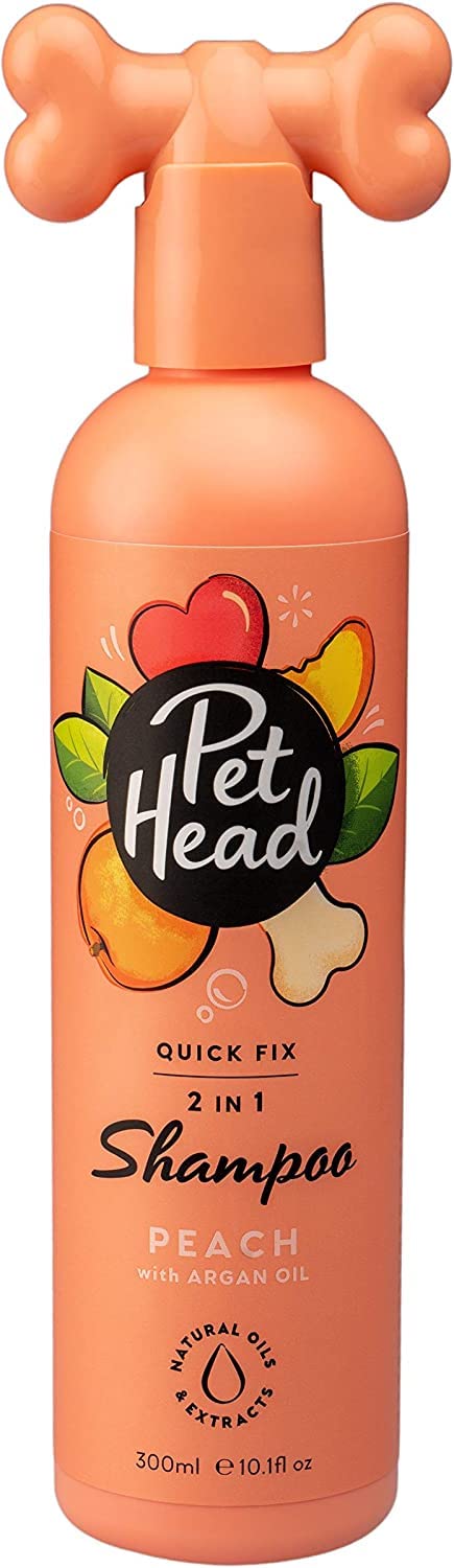 Pet Head Quick Fix 2 In 1 Dog Shampoo And Conditioner | Peach Scent | Dog Shampoo For Smelly Dogs | Nourishes And Softens Coat & Skin | Vegan | Gentle Formula For Puppies | Made In Usa | 16Fl Oz.