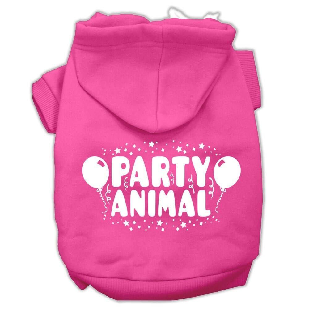 Pet Dog & Cat Hoodie Screen Printed, 'Party Animal' Bright Pink Md (6-10 Lbs.)