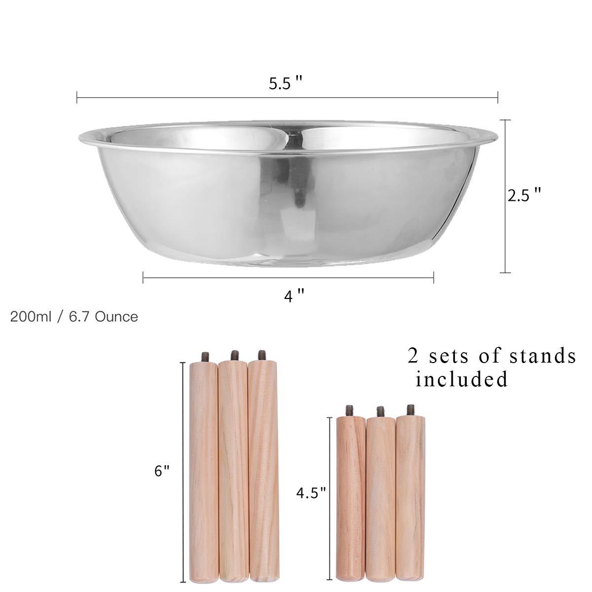 Miss Meow Raised Cat Bowls With Stand Feeder, Elevated Bamboo Stand With 3 Stainless Still Bowls And Removable Feet. (Stainless Still Bowls)
