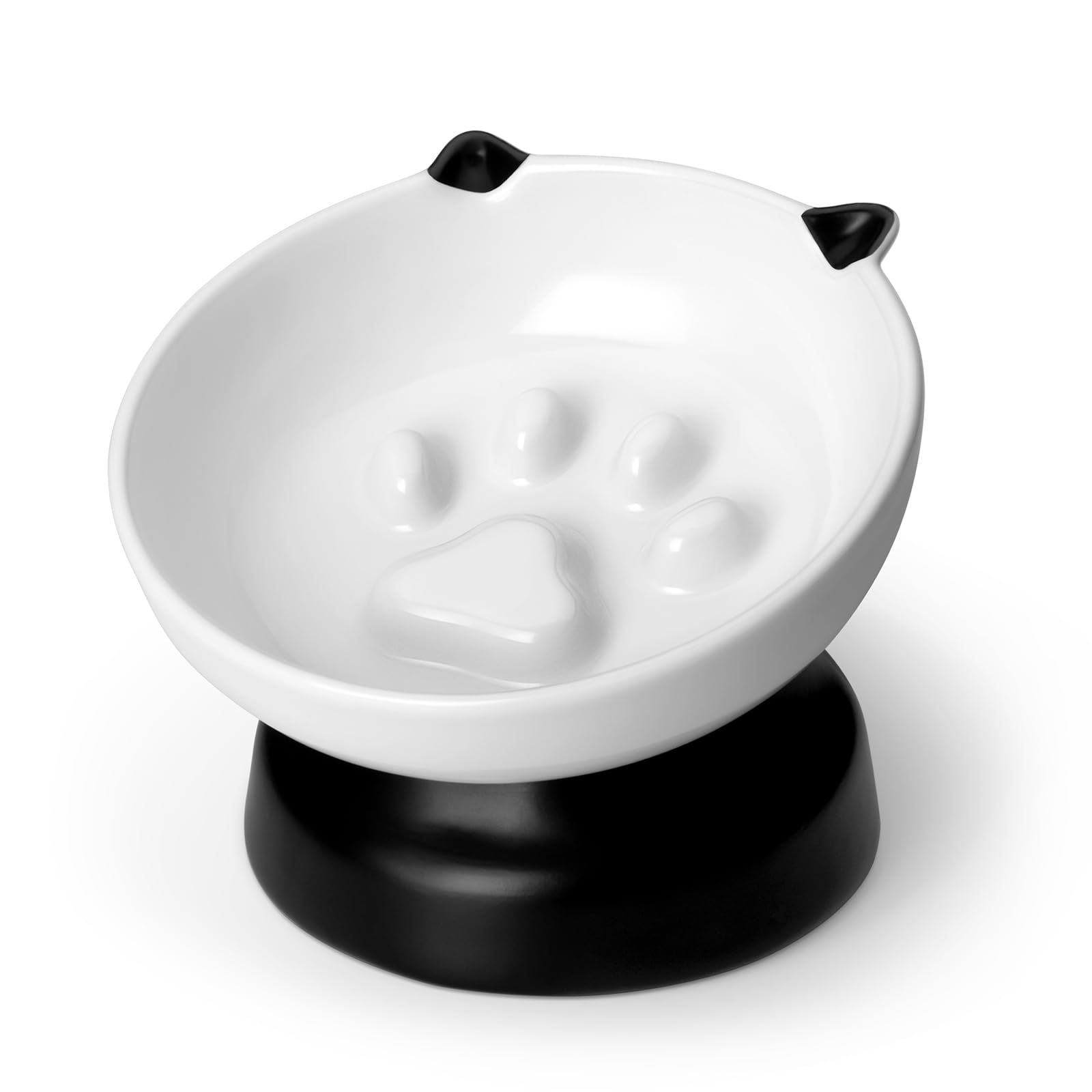 vancasso Slow Feeder Cat Bowls, Ceramic Elevated Slow Feeder Cat Bowls, Raised Food Bowl for Wet Food (Black)