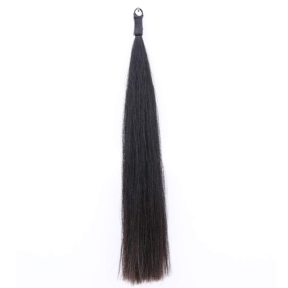 Y.J TAILS Horse Tail Extensions with Braided Horsehair Loop, Blunt Cut Bottom, 34-36 inches Long and 1 lb Weight (Natural Black)