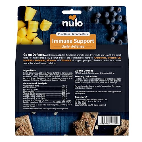 Nulo Functional Granola Bars for Dogs, Healthy Oven-Baked Treats, 10 Ounce, Immunity Boosting, No Added Salt or Sugar