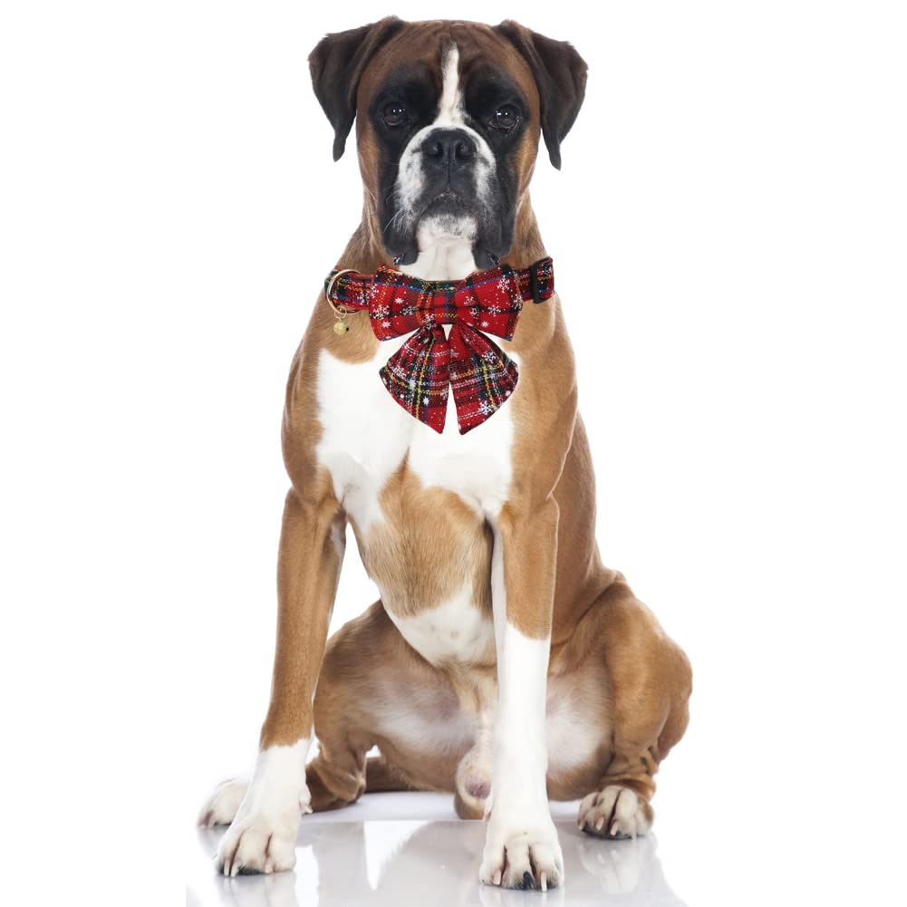 Christmas Dog Collar Snowflake Classic Plaid Adjustable With Cute Bow Tie And Bells