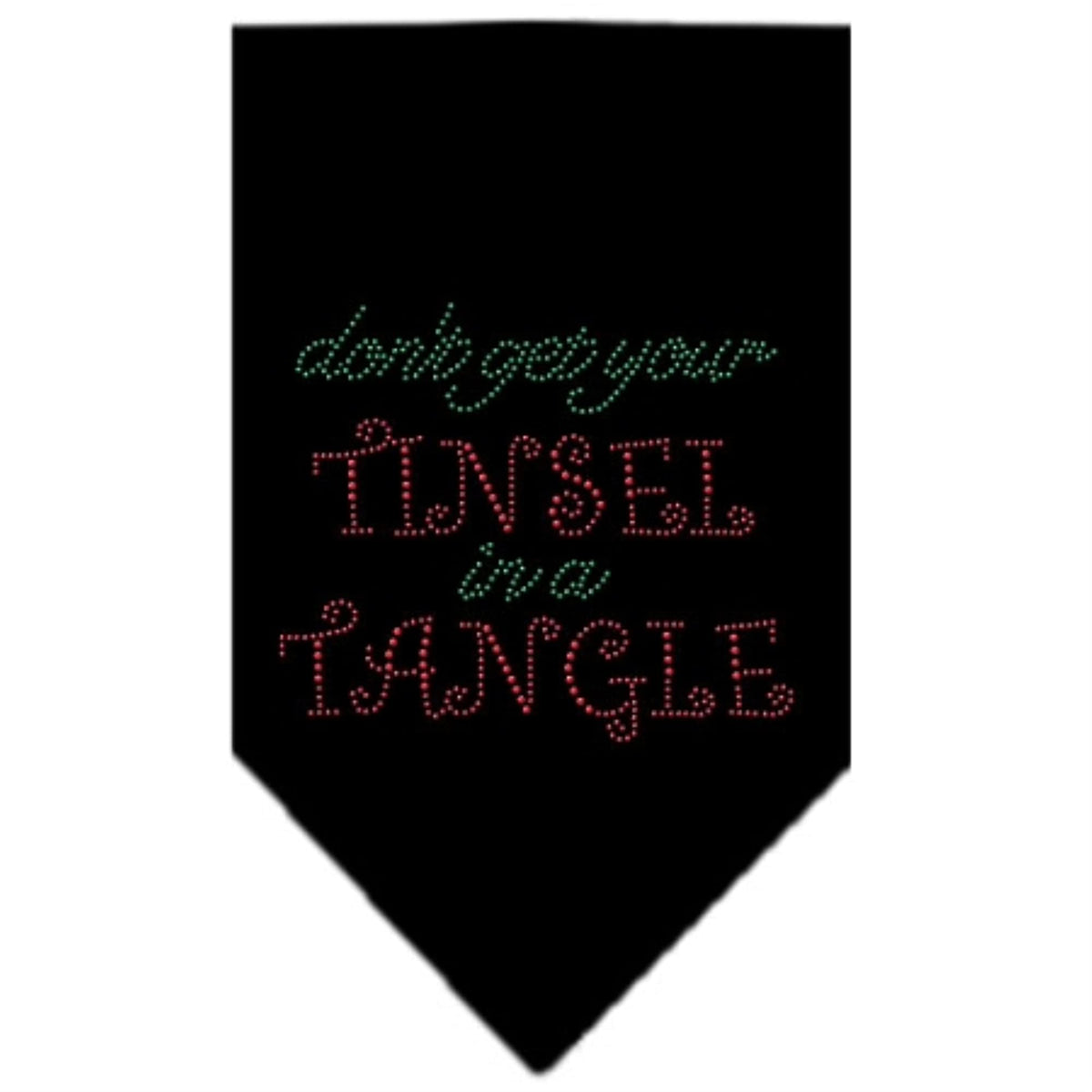 Christmas Pet and Dog Bandana Rhinestone, &quot;Don't Get Your Tinsel In A Tangle&quot; Black Small