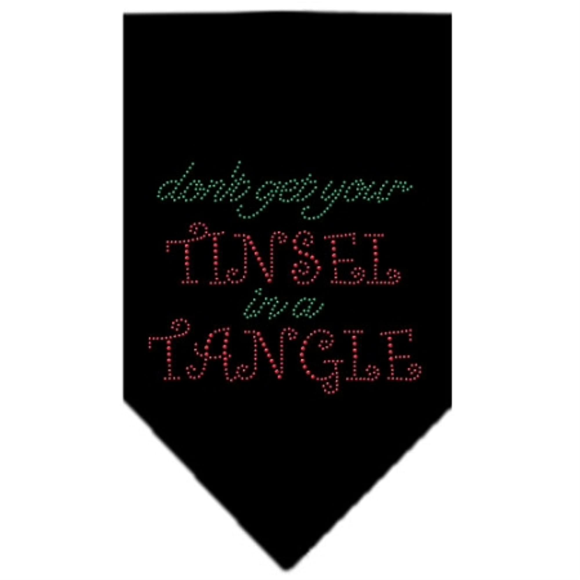 Christmas Pet and Dog Bandana Rhinestone, "Don't Get Your Tinsel In A Tangle" Black Large