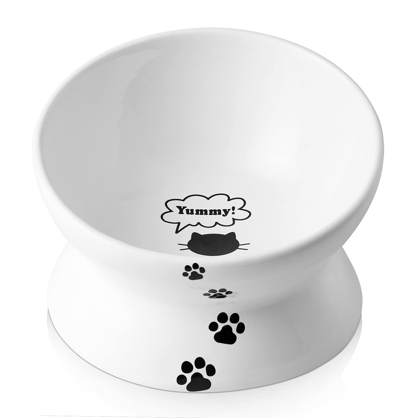 Y YHY Cat Food Bowl 6 , Elevated Tilted Cat Bowl, Raised Cat Bowls for Adult Cats or Dogs, Ceramic Pet Food Water Dish 10 oz, Wh