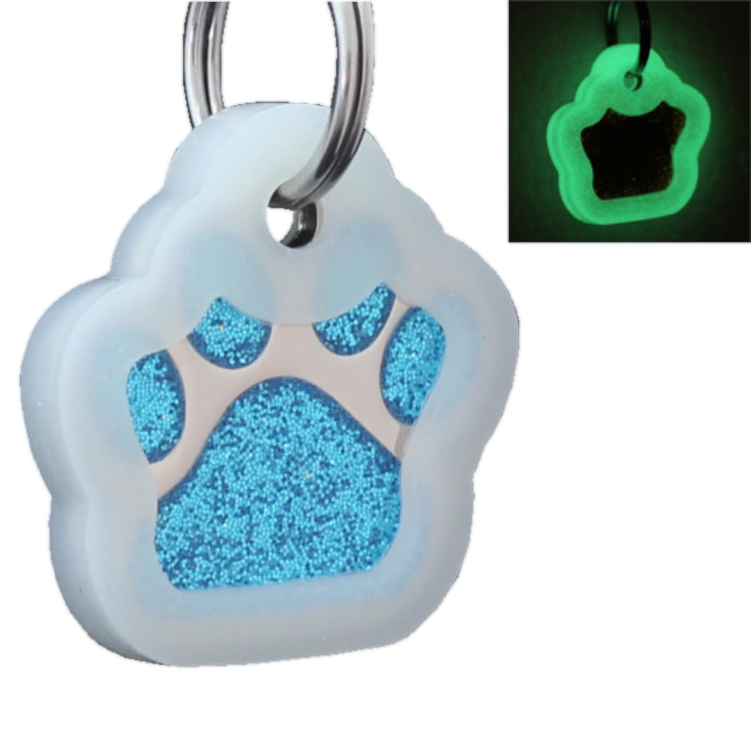 Io Tags Pet Id Tags, Personalized Dog Tags And Cat Tags, Custom Engraved, Easy To Read, Cute Glitter Paw Pet Tag (Turquoise + Si