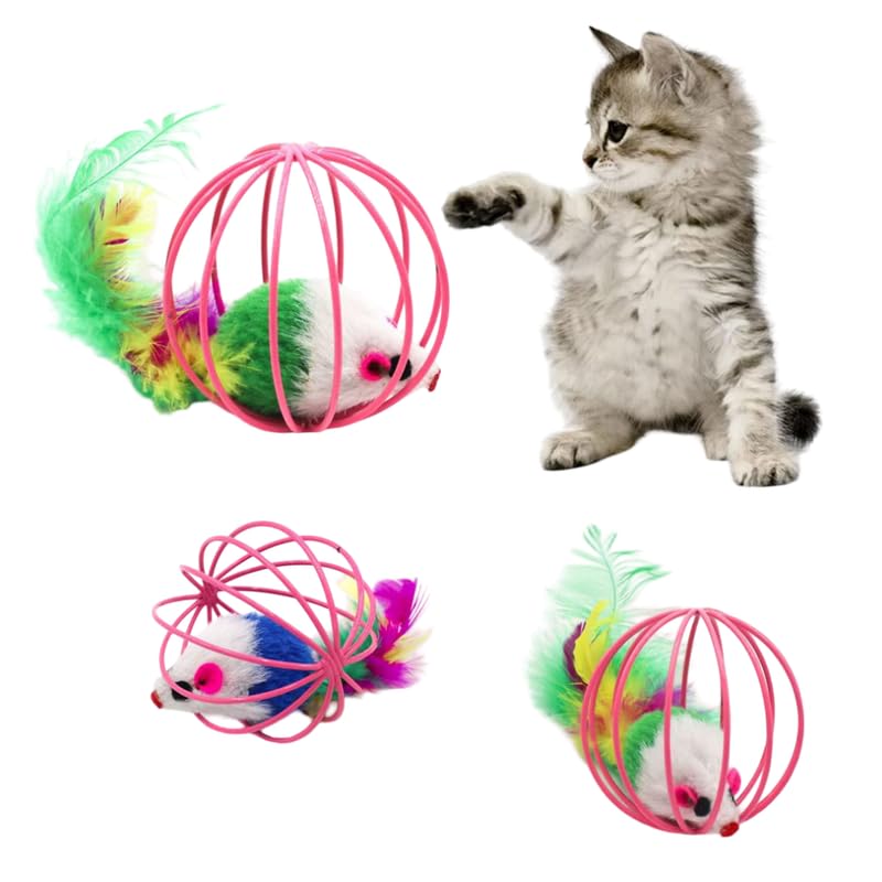 Kittupet 3D Rolling Mouse Toy For Cats | Feather Tail Play Ball | Best Indoor Interactive Toy For Kittens And Adult Cats