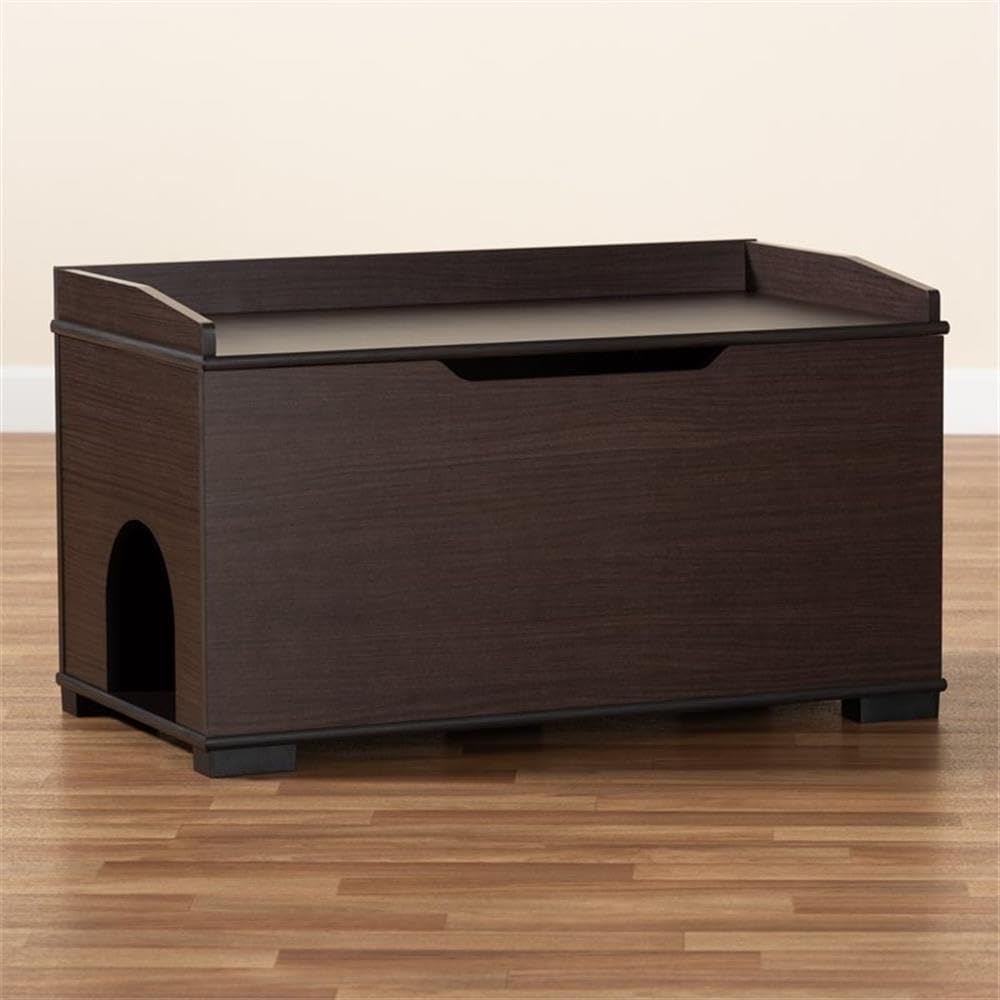 Baxton Studio Mariam Modern and Contemporary Dark Brown Finished Wood Cat Litter Box Cover House