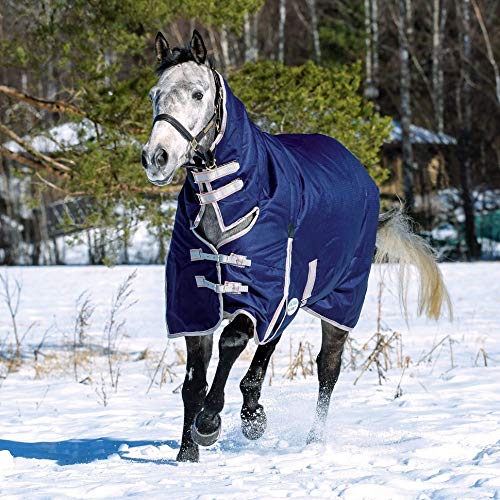 Weatherbeeta Comfitec Essential Combo Neck Medium Horse Blanket, Navy/Silver/Red, 60'
