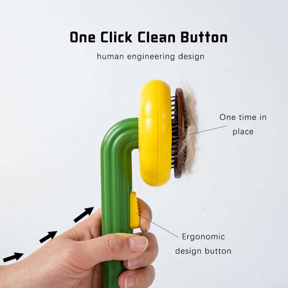 Awpland Pet Sunflower Brush, Self Cleaning Brush For Short Or Long Haired Cats And Dogs, Waterproof And Easy To Clean- Shedding And Grooming Tool For Pets, Remove Loose Hair, Fur, Undercoat, Mats, Tangled Hair, Knots